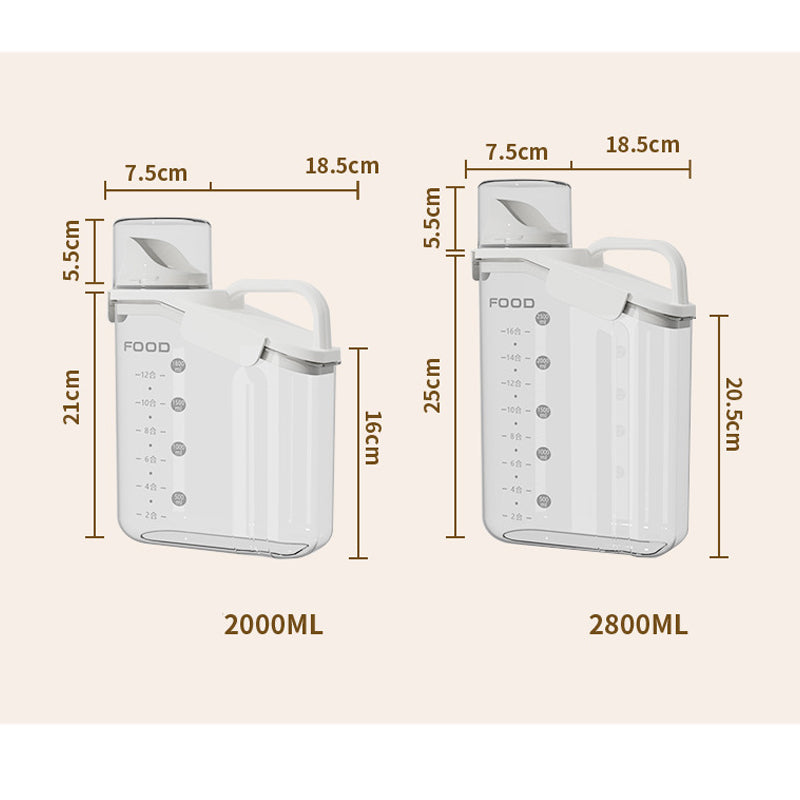 Both 2000ml and 2800ml cereal boxes with their dimensions