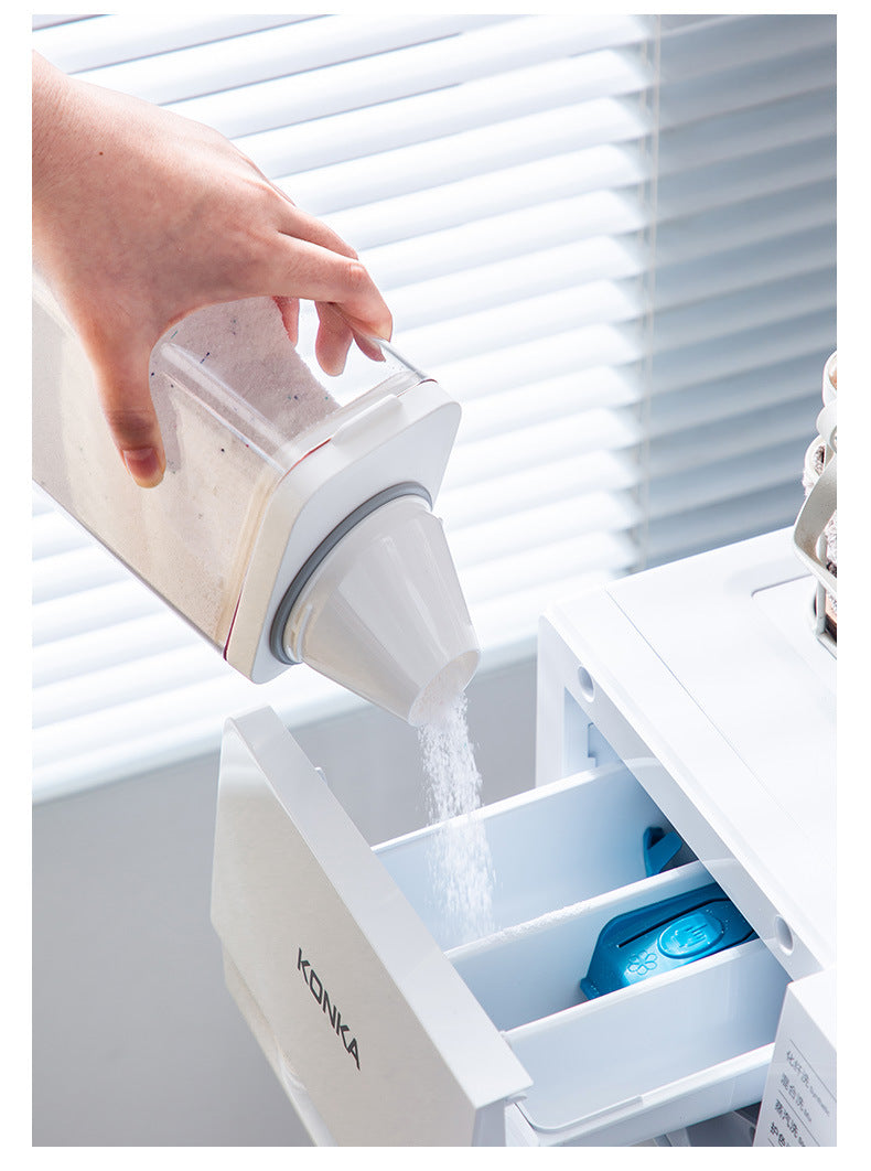 Pouring powder detergent directly into the laundry machine powder compartment